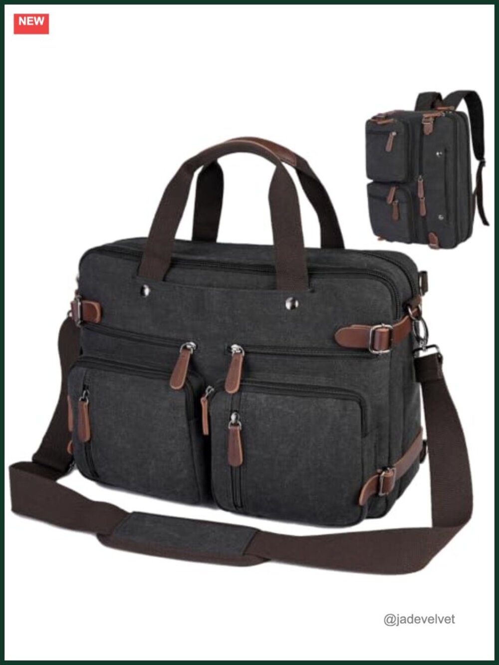 Convertible Canvas Laptop Briefcase Messenger Bag Backpack 17.3 Inch Work Travel